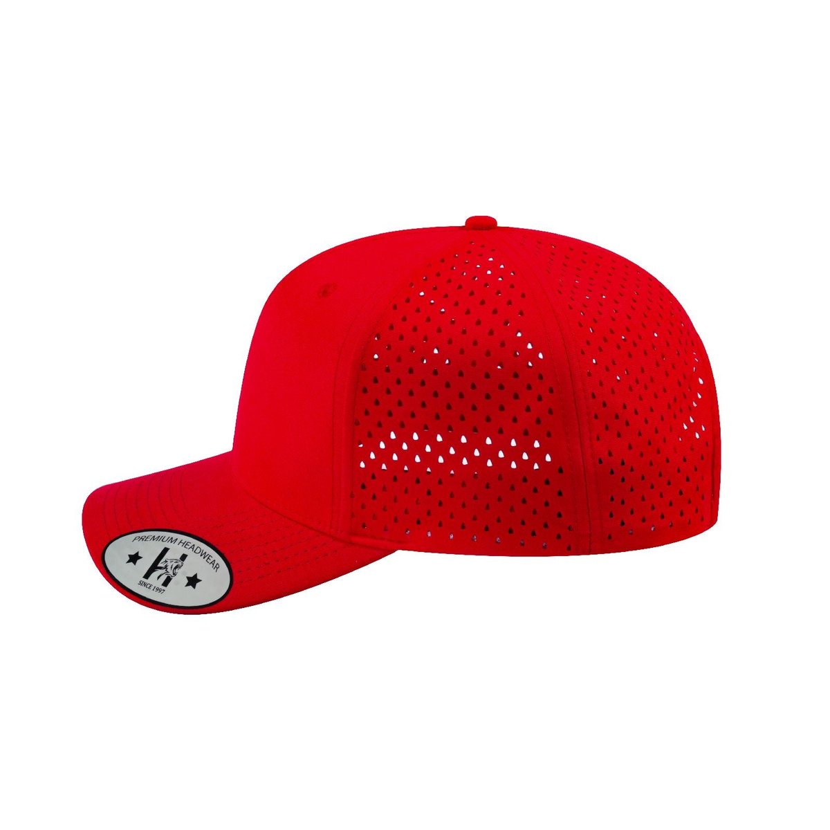 Blank 6-Panel Microfiber Laser Hole Trucker Hat with Red front and Red back