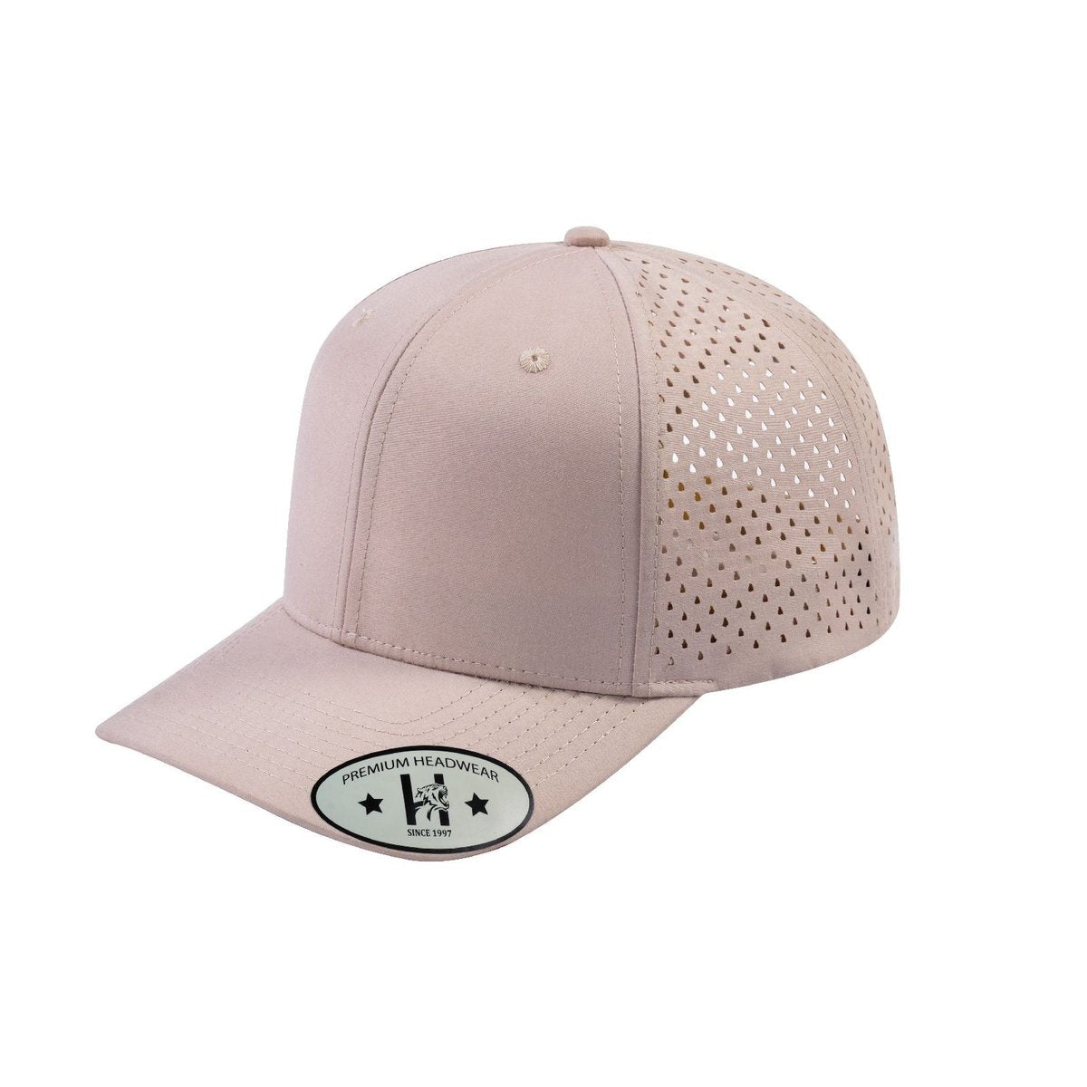 Blank 6-Panel Microfiber Laser Hole Trucker Hat with Beige front and Beige back