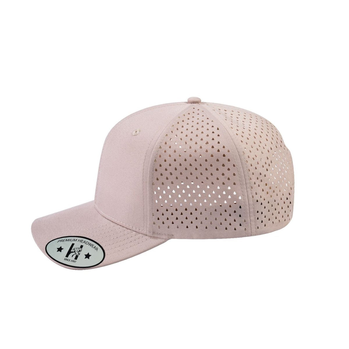 Blank 6-Panel Microfiber Laser Hole Trucker Hat with Beige front and Beige back