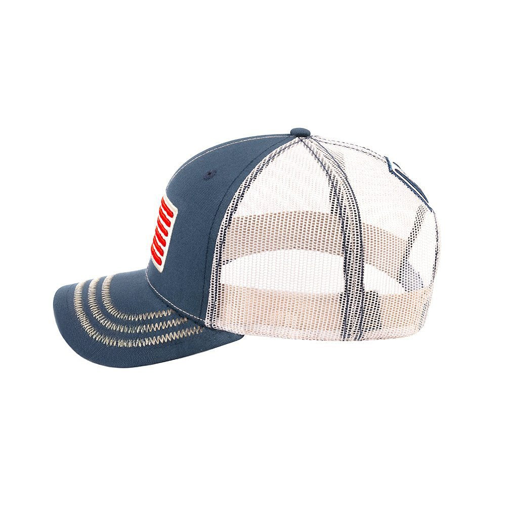 US Flag 6-Panel Trucker Hat with Navy front and Beige back