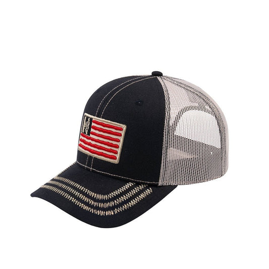 US Flag 6-Panel Trucker Hat with Black front and Beige back