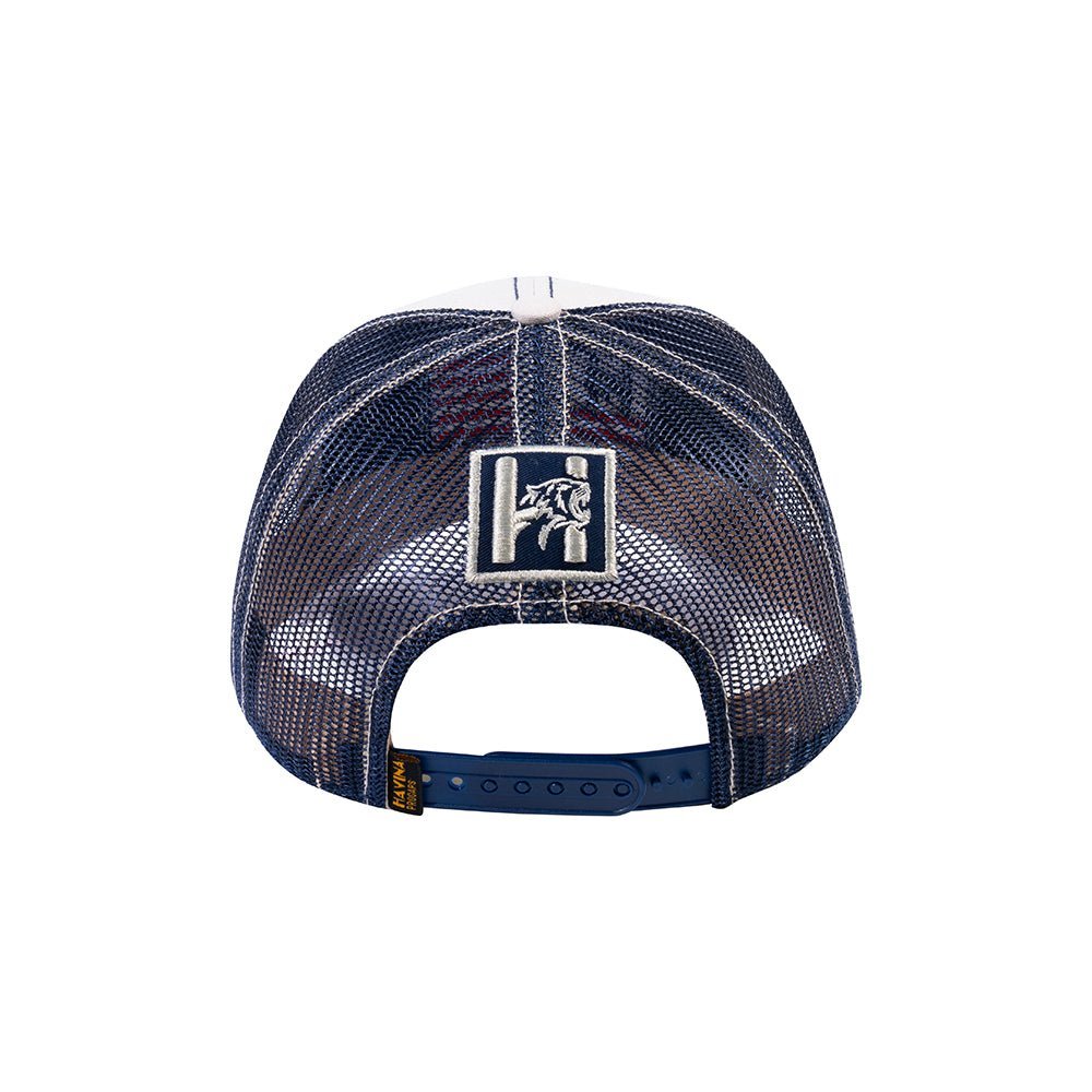 US Flag 6-Panel Trucker Hat with Beige front and Navy back