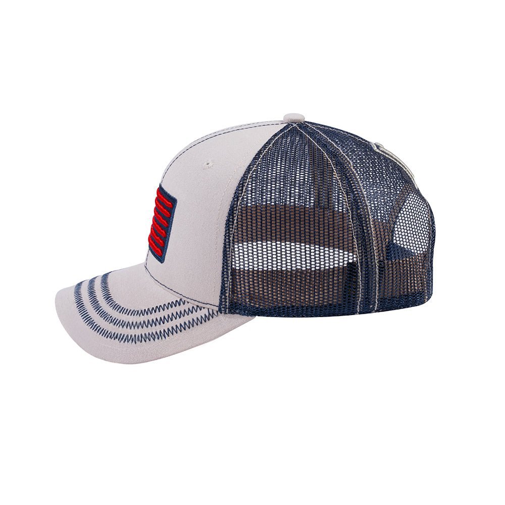 US Flag 6-Panel Trucker Hat with Beige front and Navy back