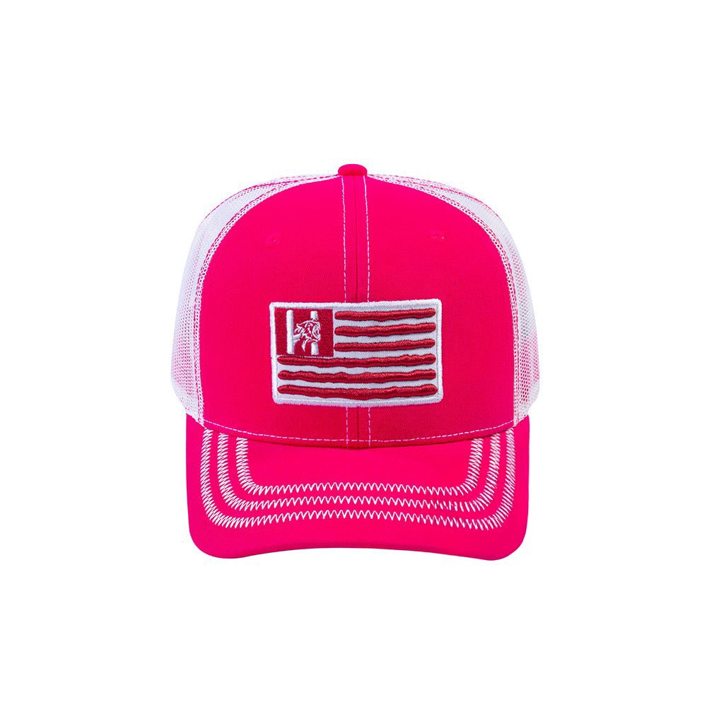 US Flag 6-Panel Trucker Hat with Pink front and White back