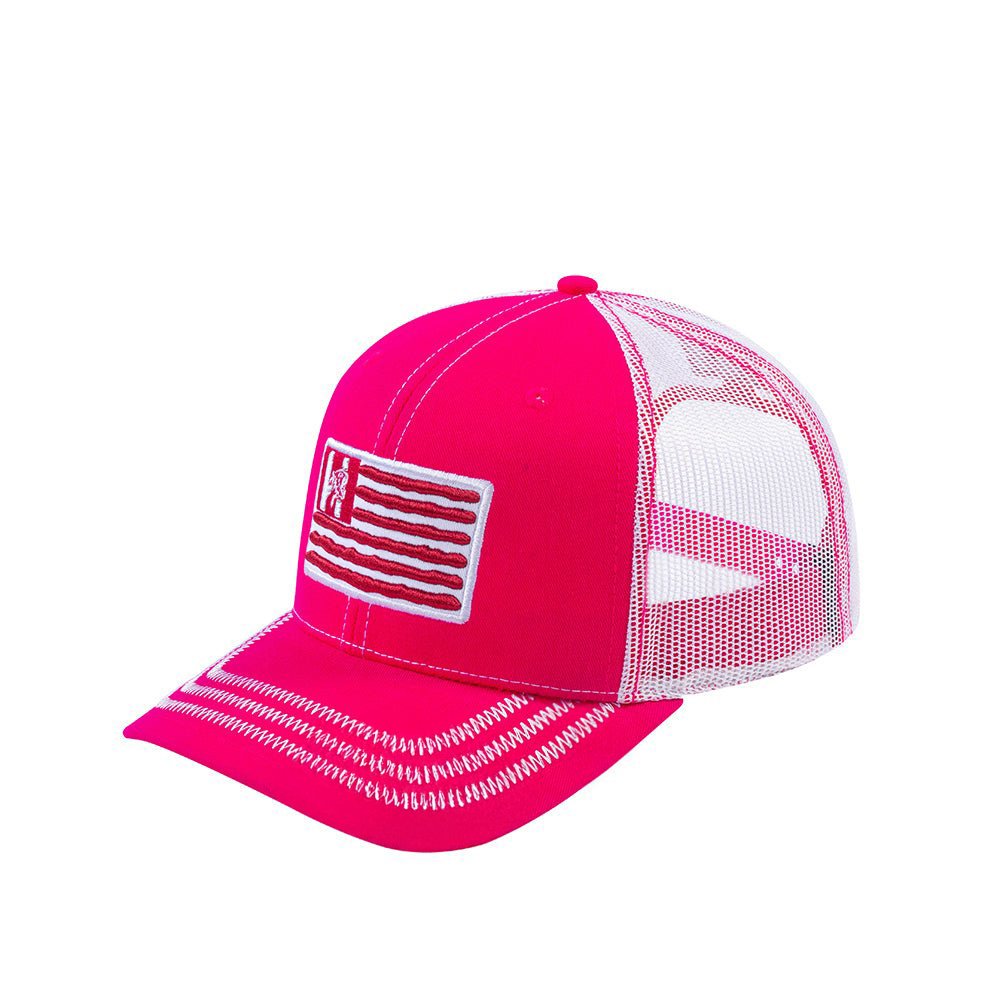 US Flag 6-Panel Trucker Hat with Pink front and White back