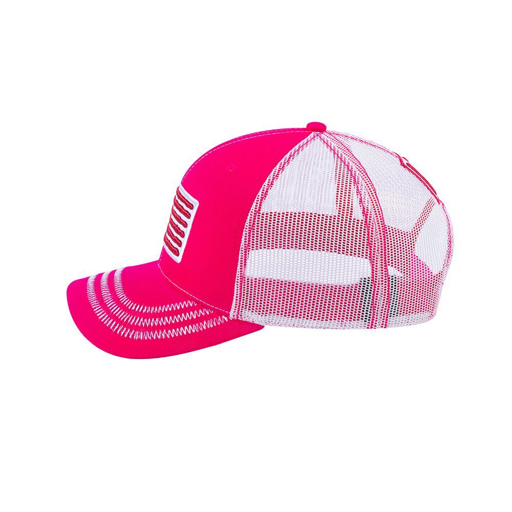US Flag 6-Panel Trucker Hat with Pink front and White back