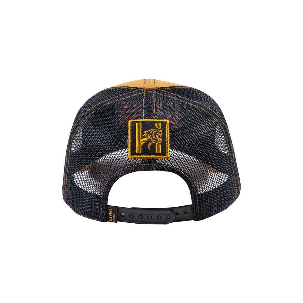 US Flag 6-Panel Trucker Hat with Light Brown front and Black back