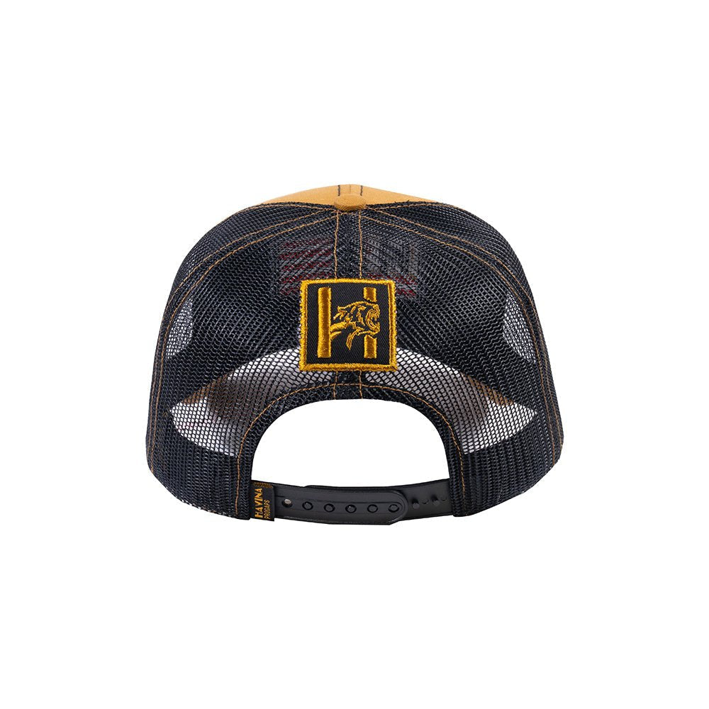 US Flag 6-Panel Trucker Hat with Light Brown front and Black back