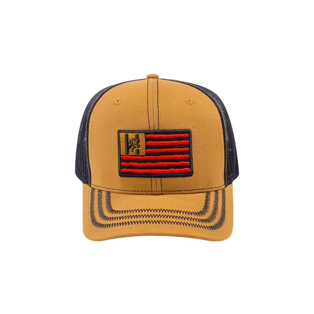 US Flag 6-Panel Trucker Hat with Light Brown front and Black back