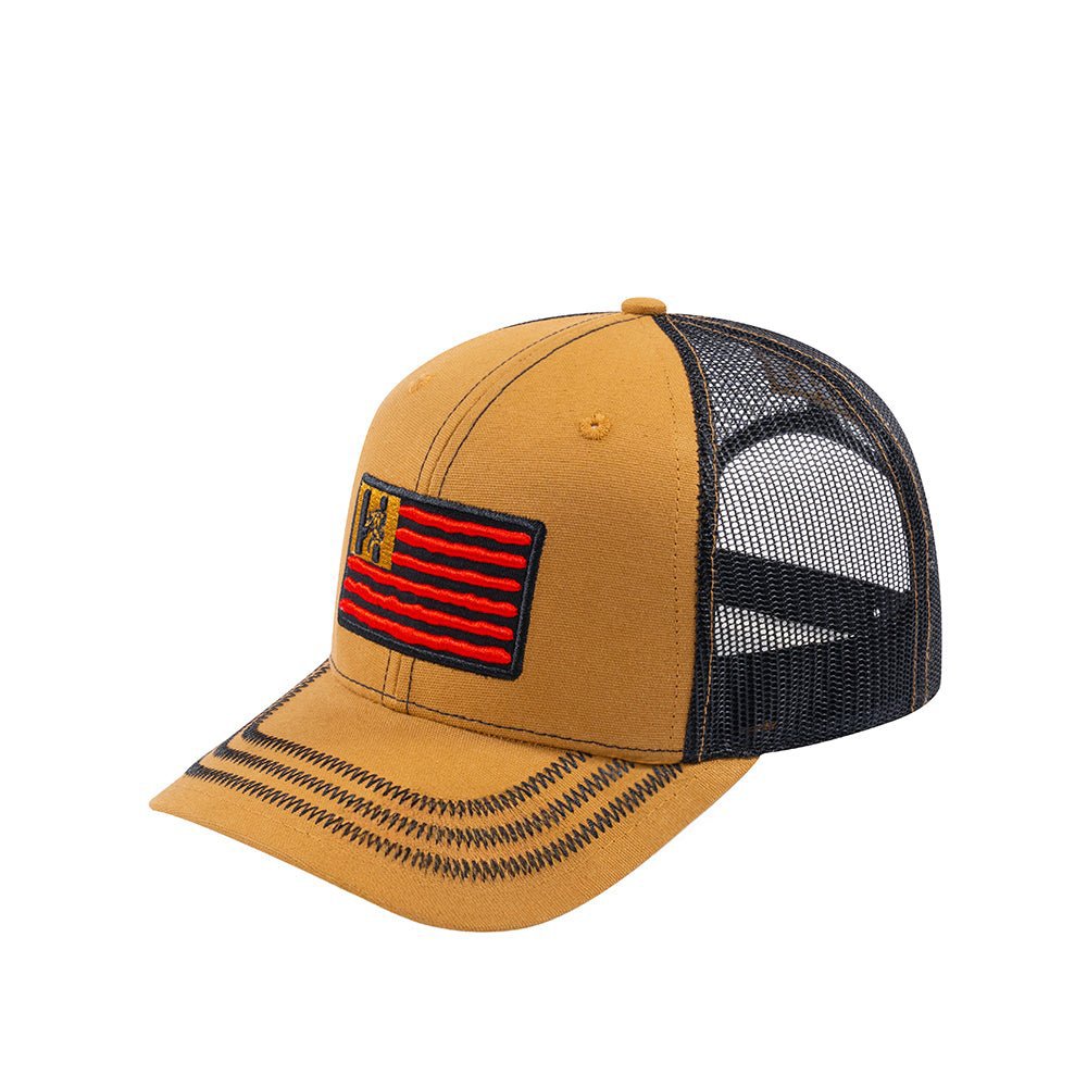US Flag 6-Panel Trucker Hat with Light Brown front and Black back