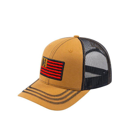 US Flag 6-Panel Trucker Hat with Light Brown front and Black back