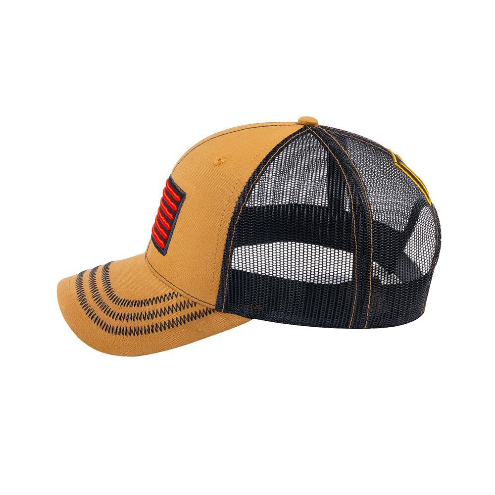US Flag 6-Panel Trucker Hat with Light Brown front and Black back