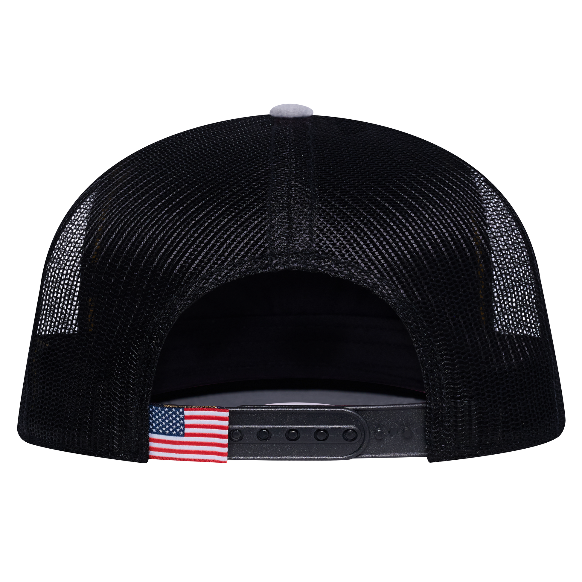 The Vision 5-Panel Trucker Hat - Light Grey Heather front and Black mesh back - back view