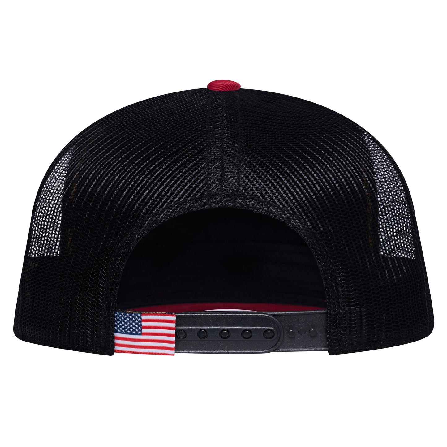 The Mountain Legend Goat 5-Panel Trucker Hat - Burgundy front and Black mesh back - back view