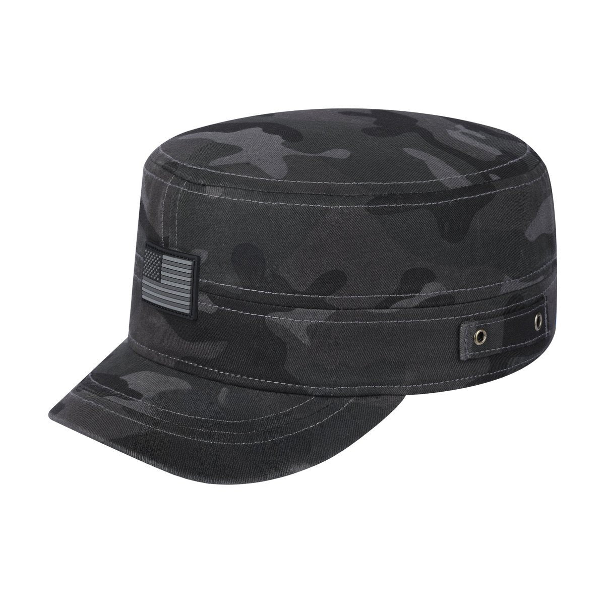 Rubber the US Flag Military Hat with Black Camo front and Black Camo back