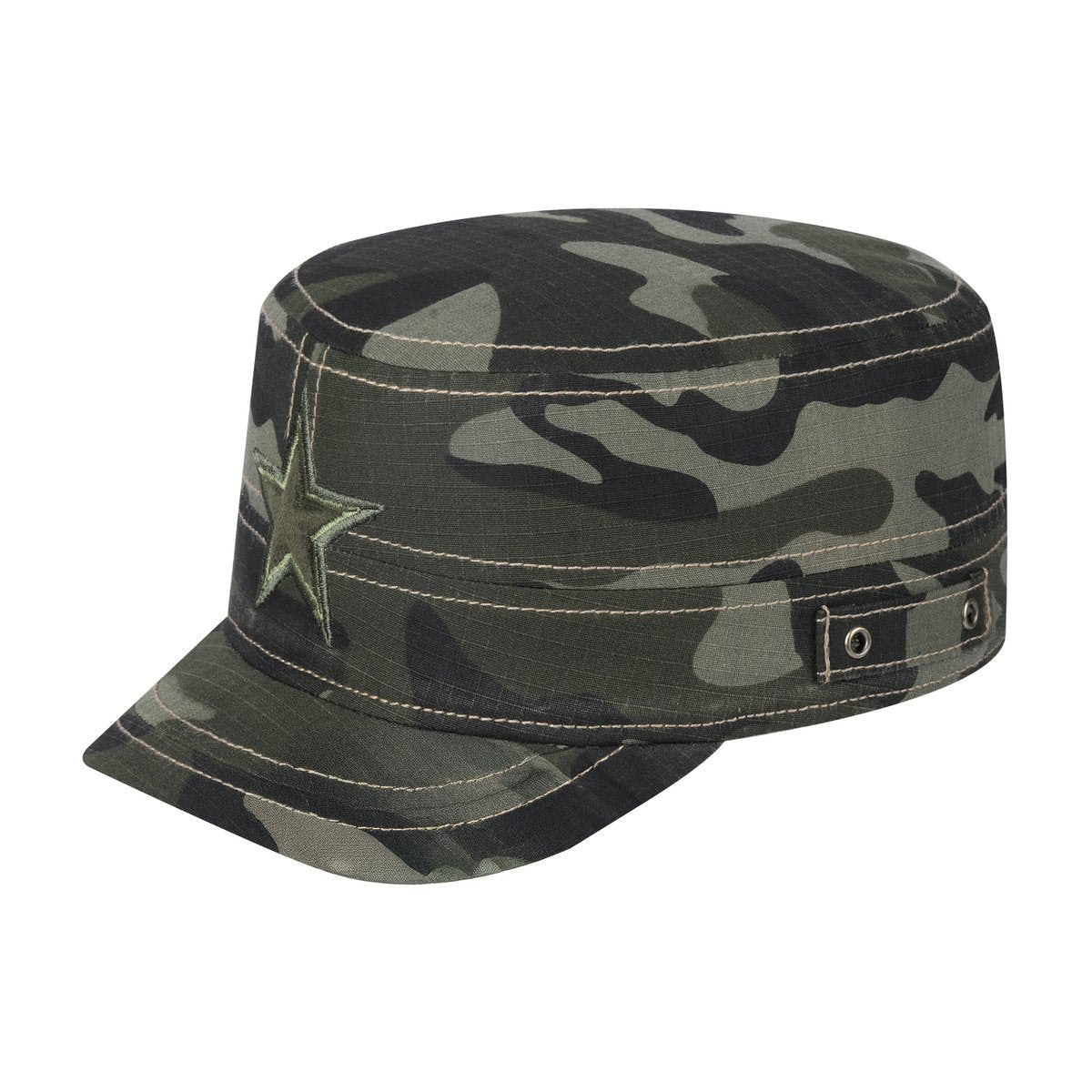 Star Military Hat with Green Camo front and Green Camo back