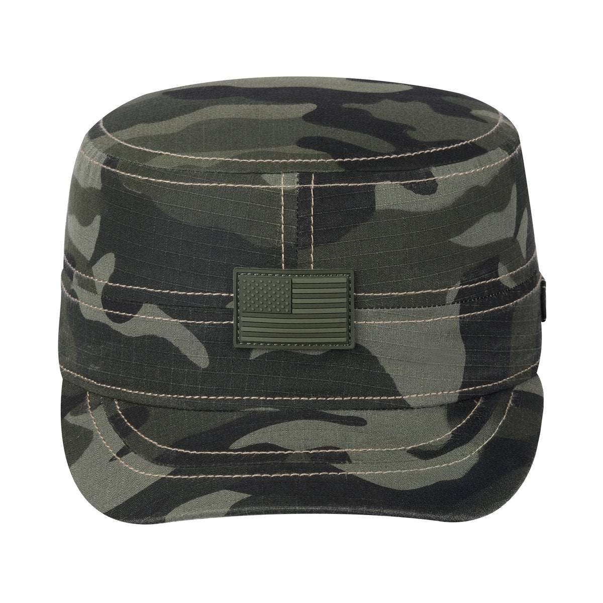 Rubber the US Flag Military Hat with Green Camo front and Green Camo back