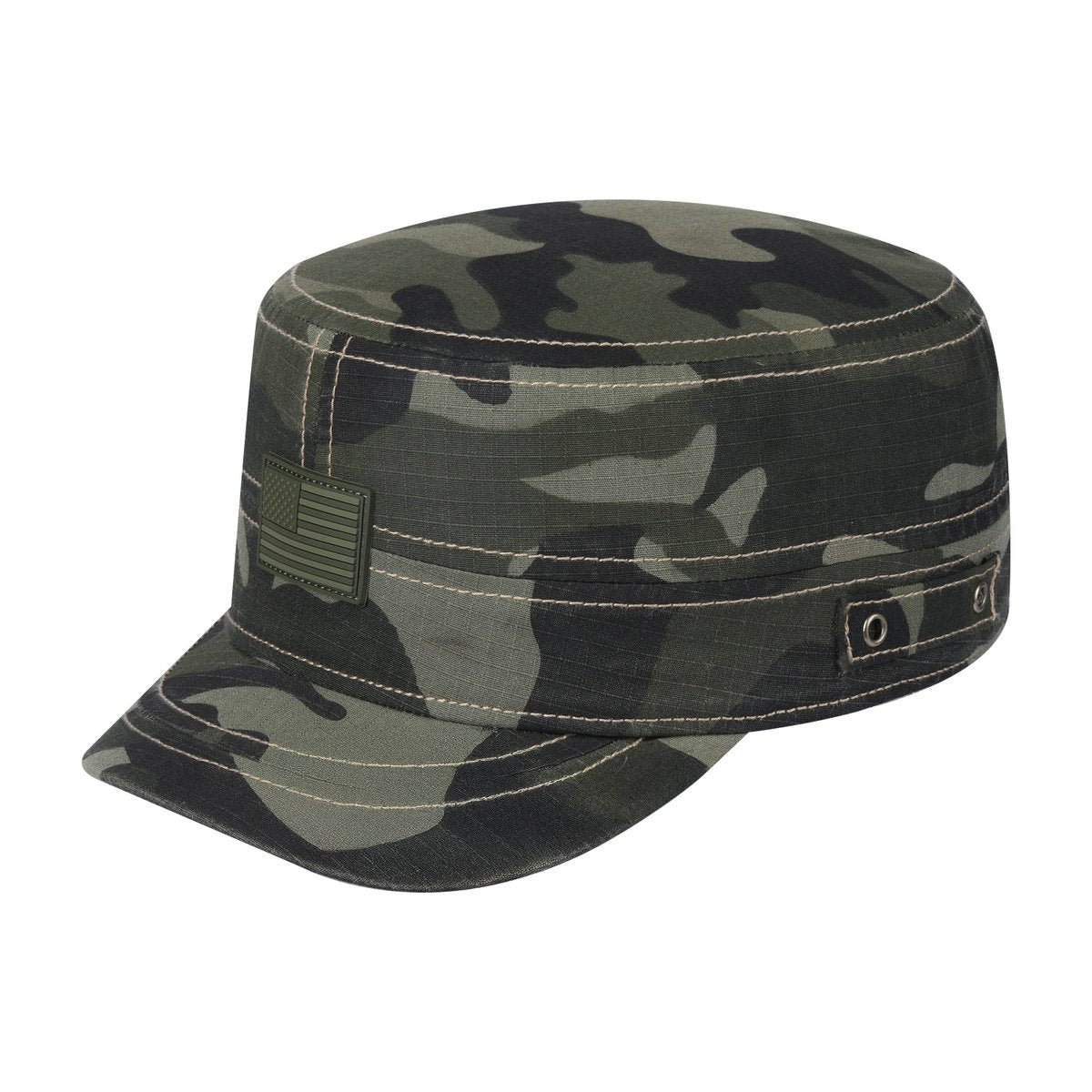 Rubber the US Flag Military Hat with Green Camo front and Green Camo back