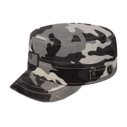 Rubber the US Flag Military Hat with Grey Camo front and Grey Camo back