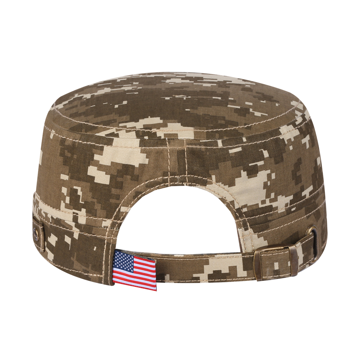 Leather the US Flag Military Hat with Khaki Camo front and Khaki Camo back