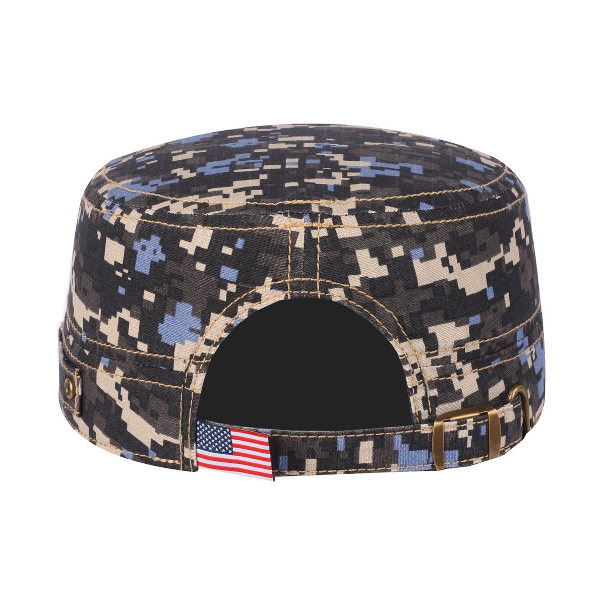 Rubber the US Flag Military Hat with Navy Camo front and Navy Camo back