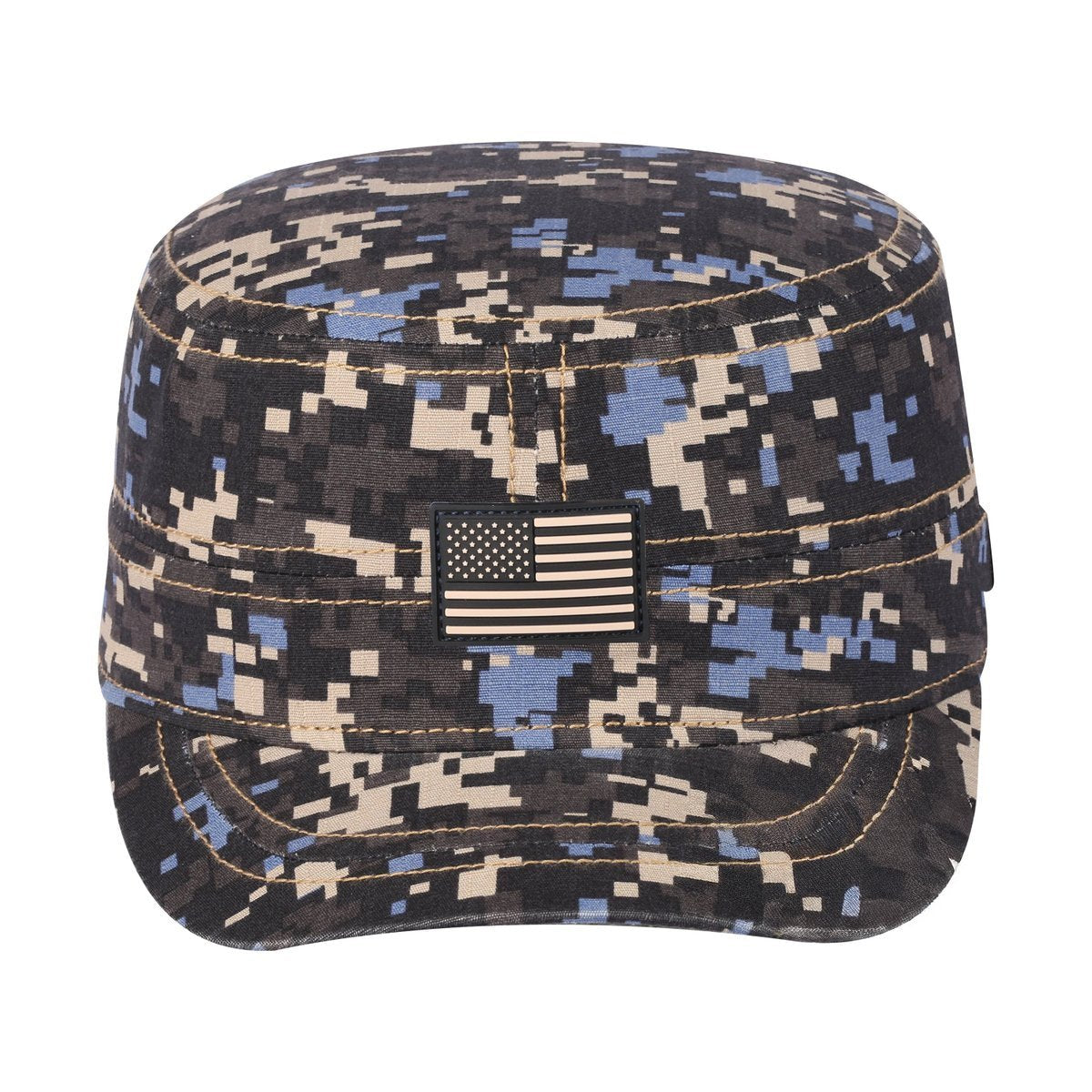 Rubber the US Flag Military Hat with Navy Camo front and Navy Camo back