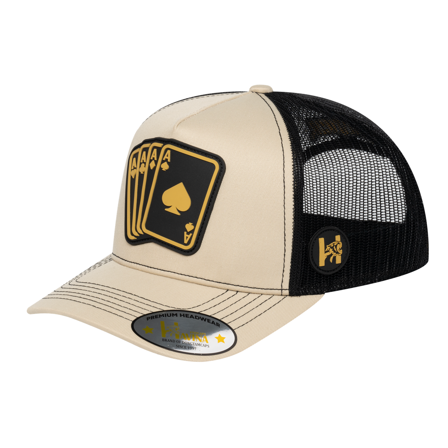 Winner Poker 10JQKA 5-Panel Trucker Hat - Beige front / Black back / WINNER1