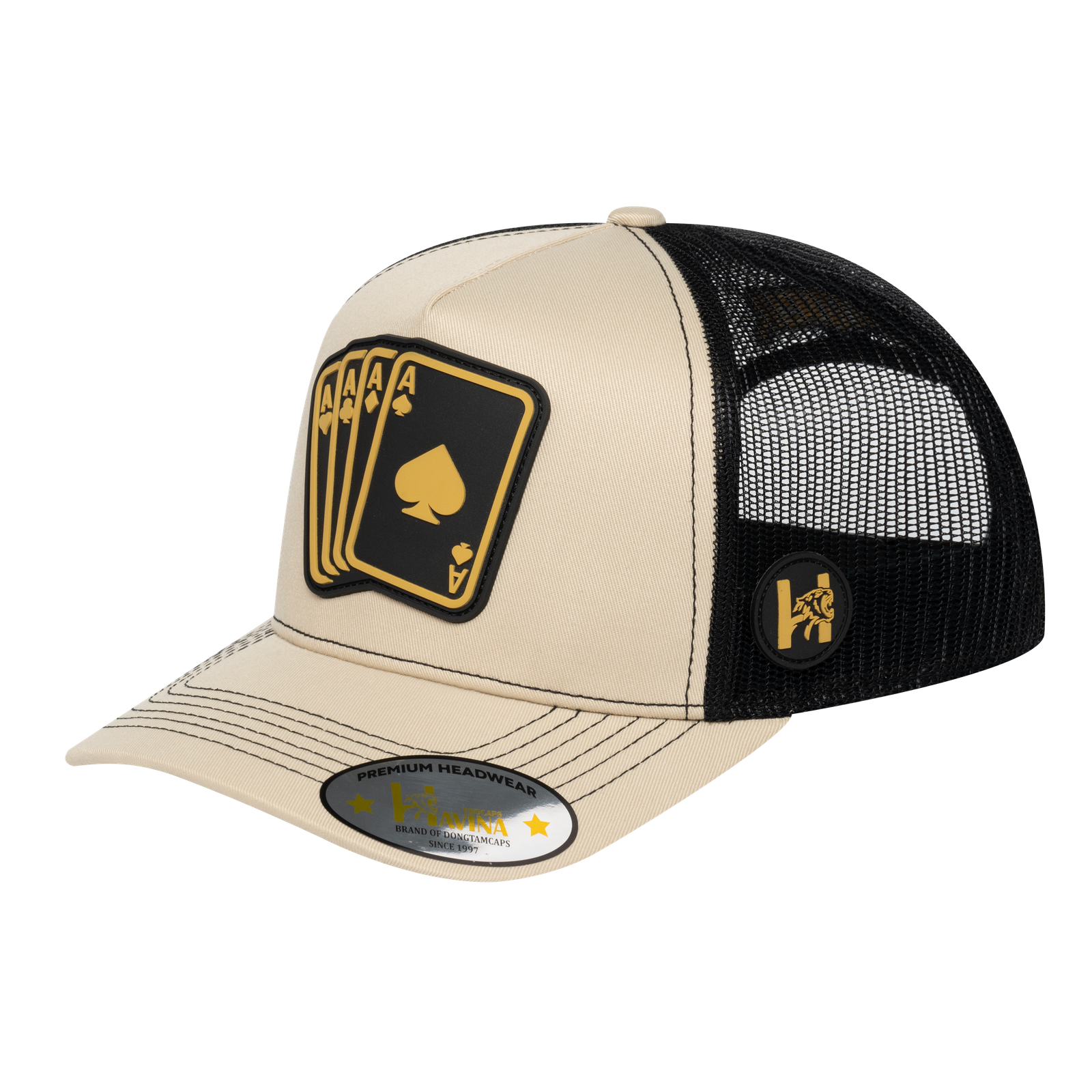 Winner Poker 10JQKA 5-Panel Trucker Hat - Beige front / Black back / WINNER1