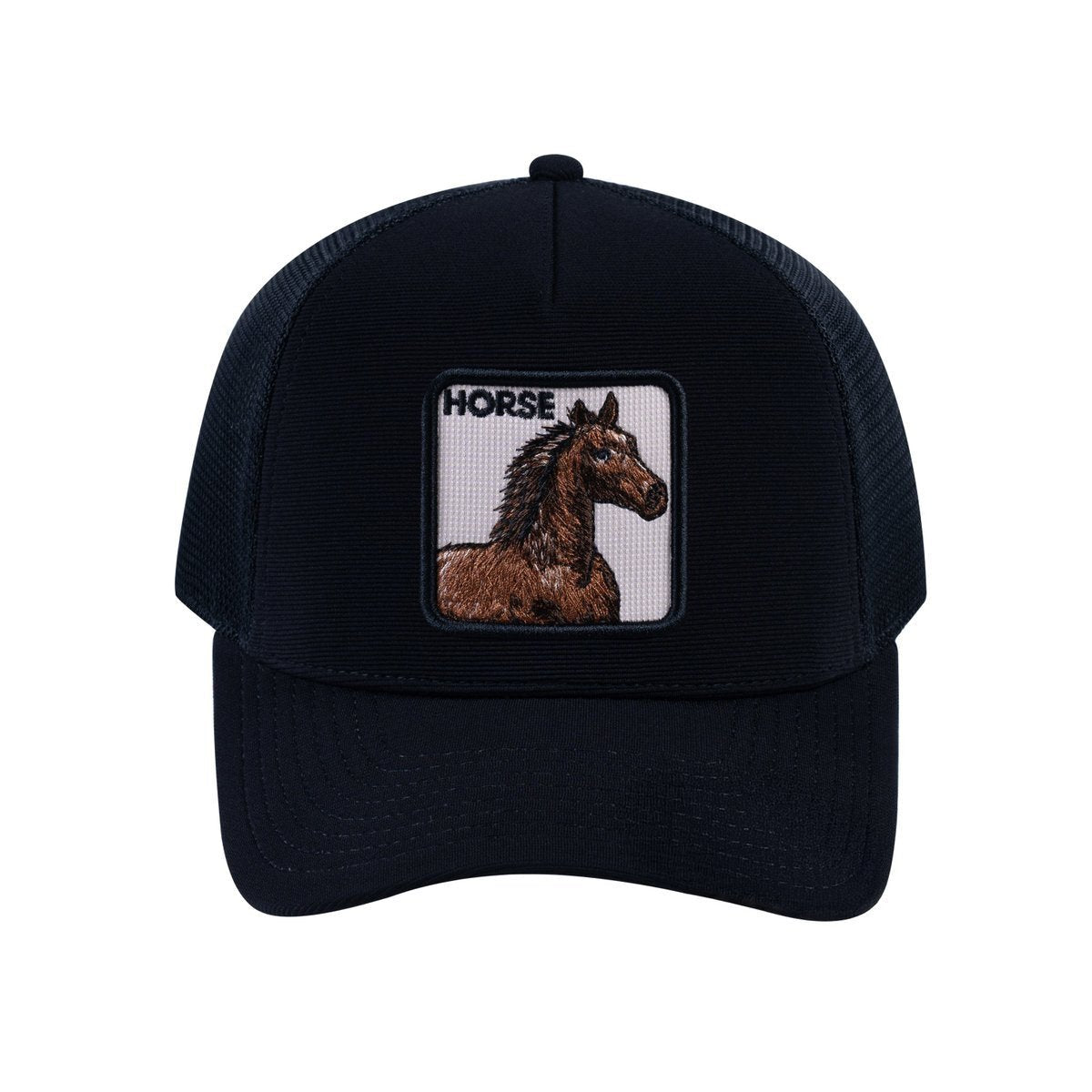 Horse V2 5-Panel Trucker Hat with Black front and Black back