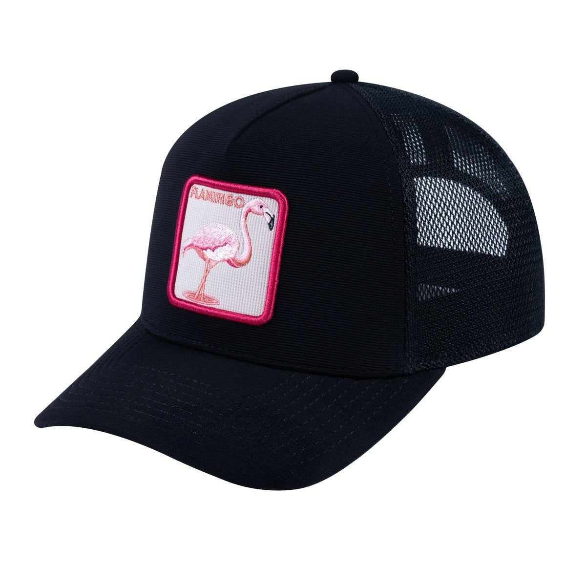 Flamingo V2 5-Panel Trucker Hat with Black front and Black back
