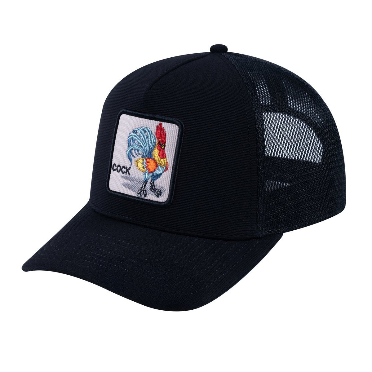Chicken V2 5-Panel Trucker Hat with Black front and Black back
