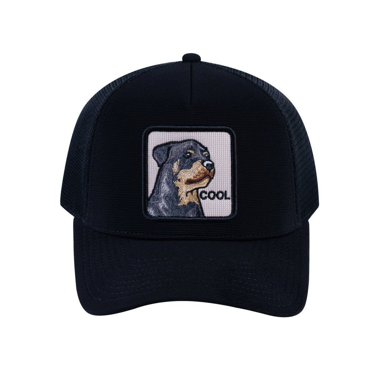 Dog V2 5-Panel Trucker Hat with Black front and Black back