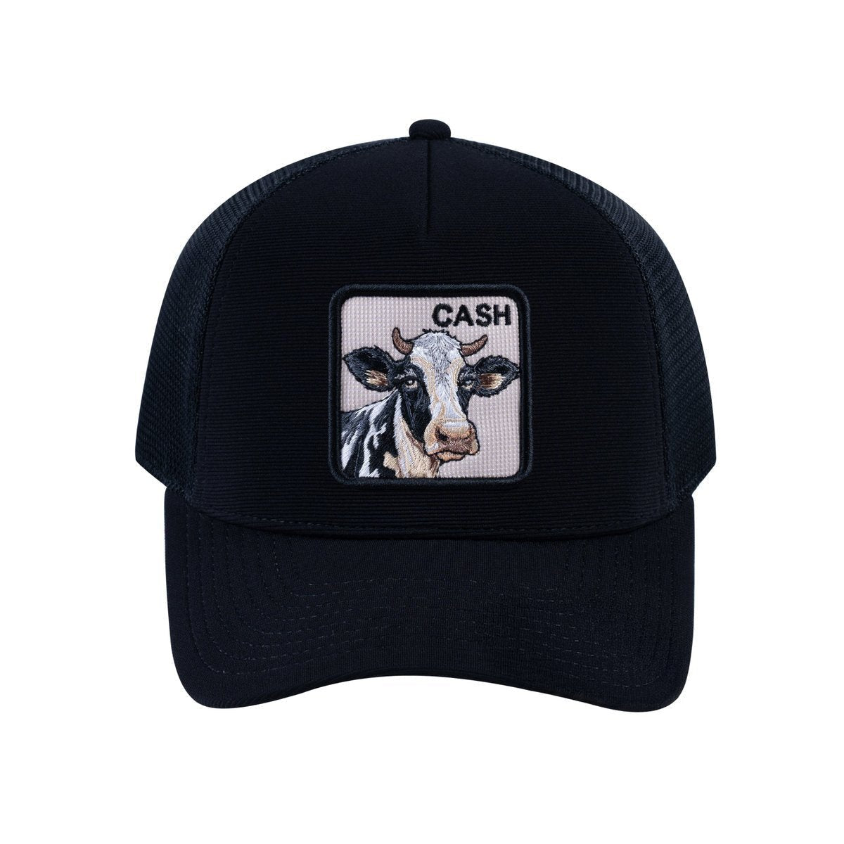 Cow V2 5-Panel Trucker Hat with Black front and Black back