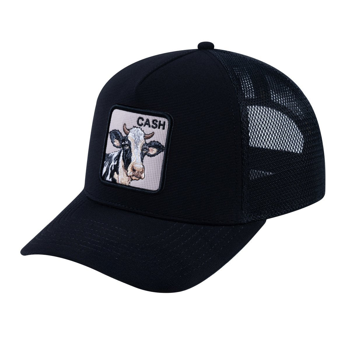 Cow V2 5-Panel Trucker Hat with Black front and Black back