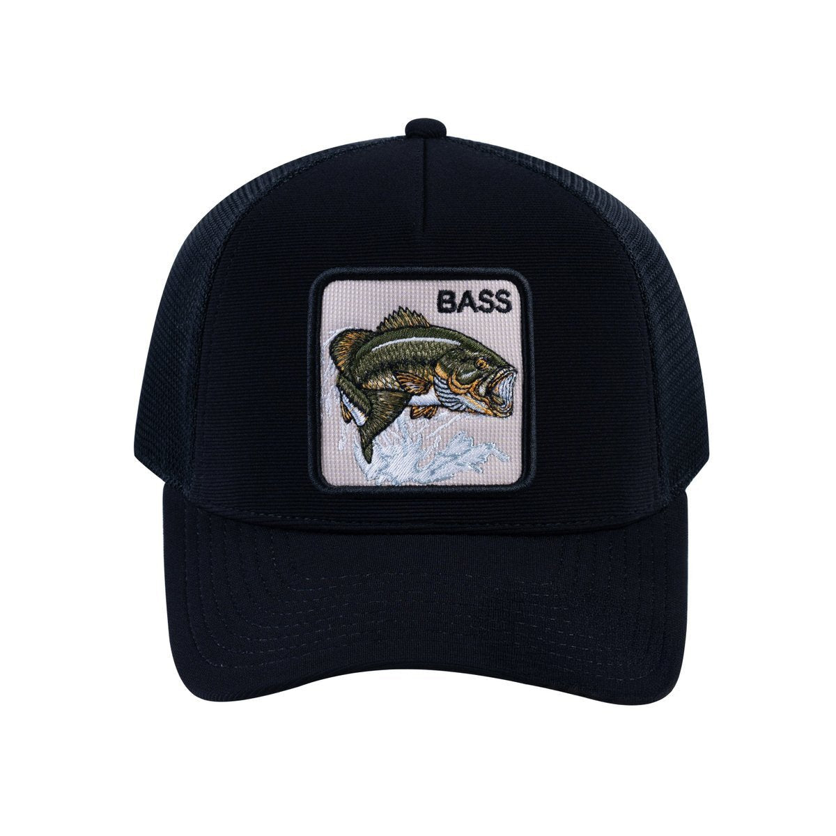 Bass V2 5-Panel Trucker Hat with Black front and Black back