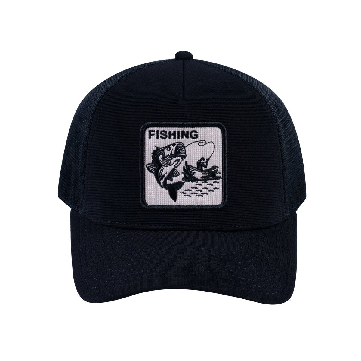 Fishing V2 5-Panel Trucker Hat with Black front and Black back