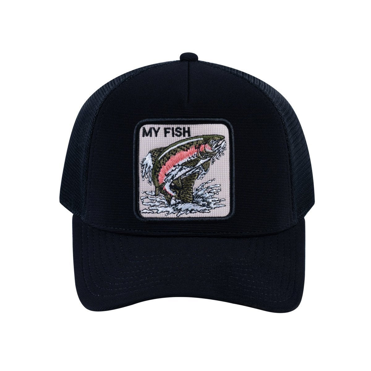 Salmon V2 5-Panel Trucker Hat with Black front and Black back