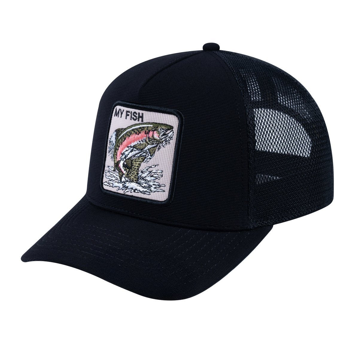 Salmon V2 5-Panel Trucker Hat with Black front and Black back