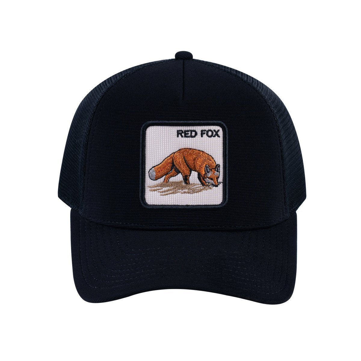 Red Fox V2 5-Panel Trucker Hat with Black front and Black back