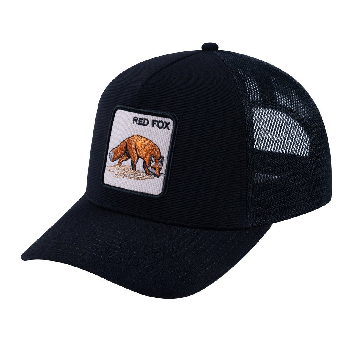 Red Fox V2 5-Panel Trucker Hat with Black front and Black back