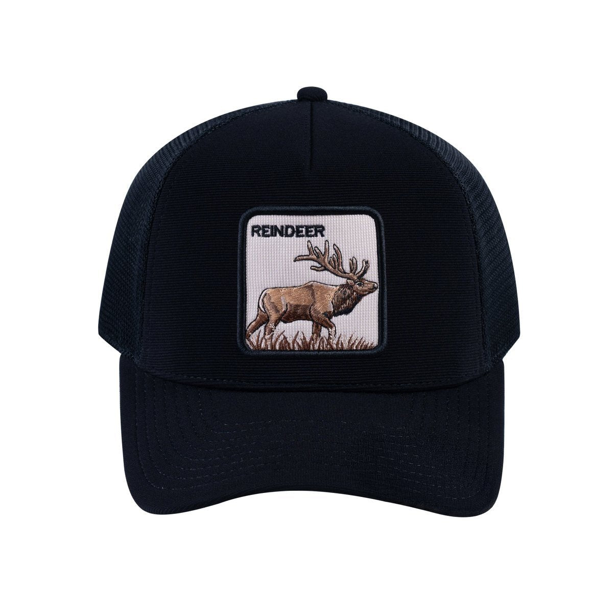 Reindeer V2 5-Panel Trucker Hat with Black front and Black back