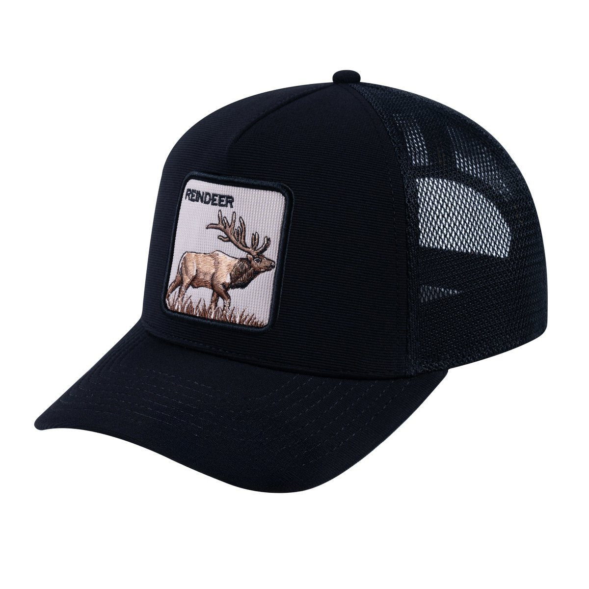 Reindeer V2 5-Panel Trucker Hat with Black front and Black back
