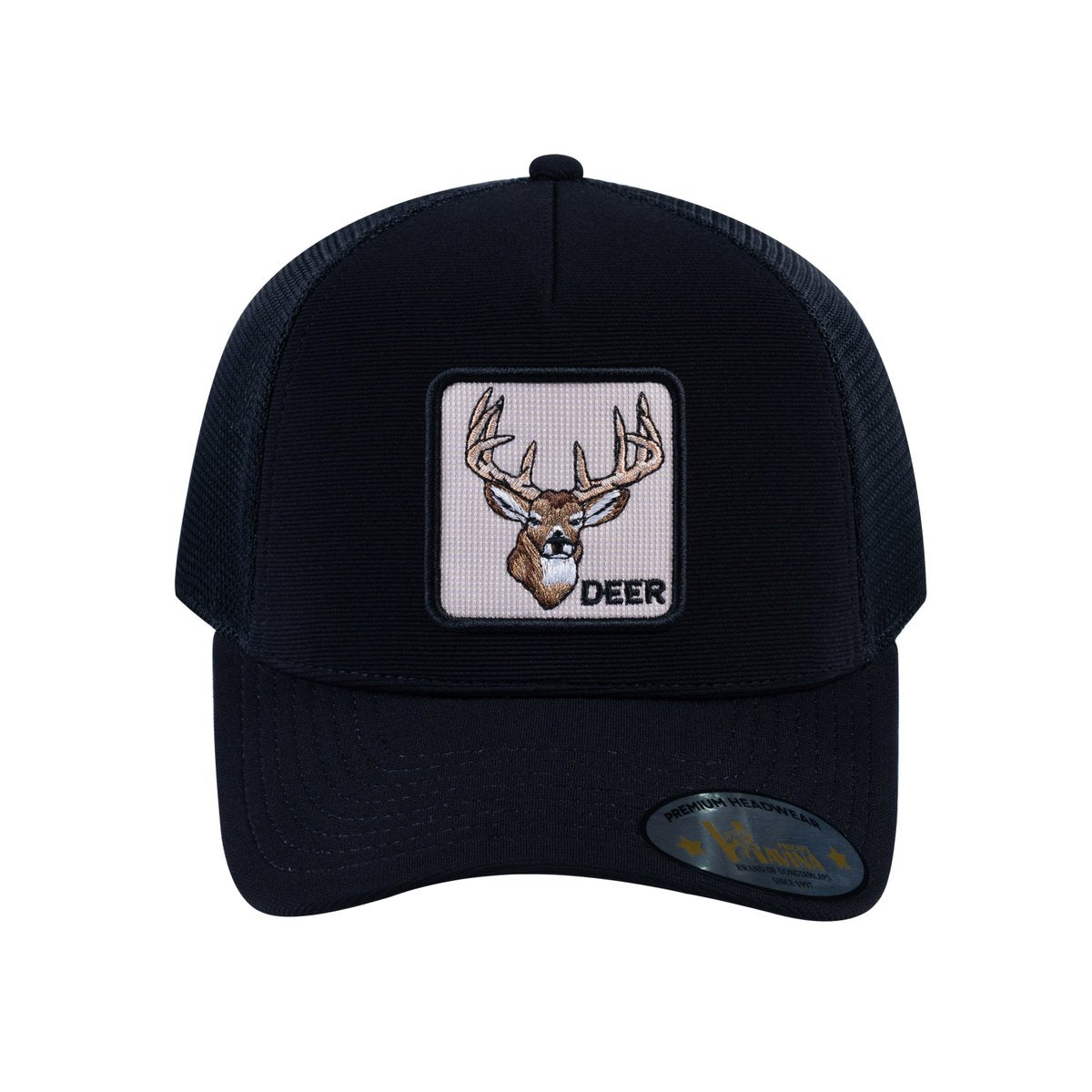 Deer V2 5-Panel Trucker Hat with Black front and Black back