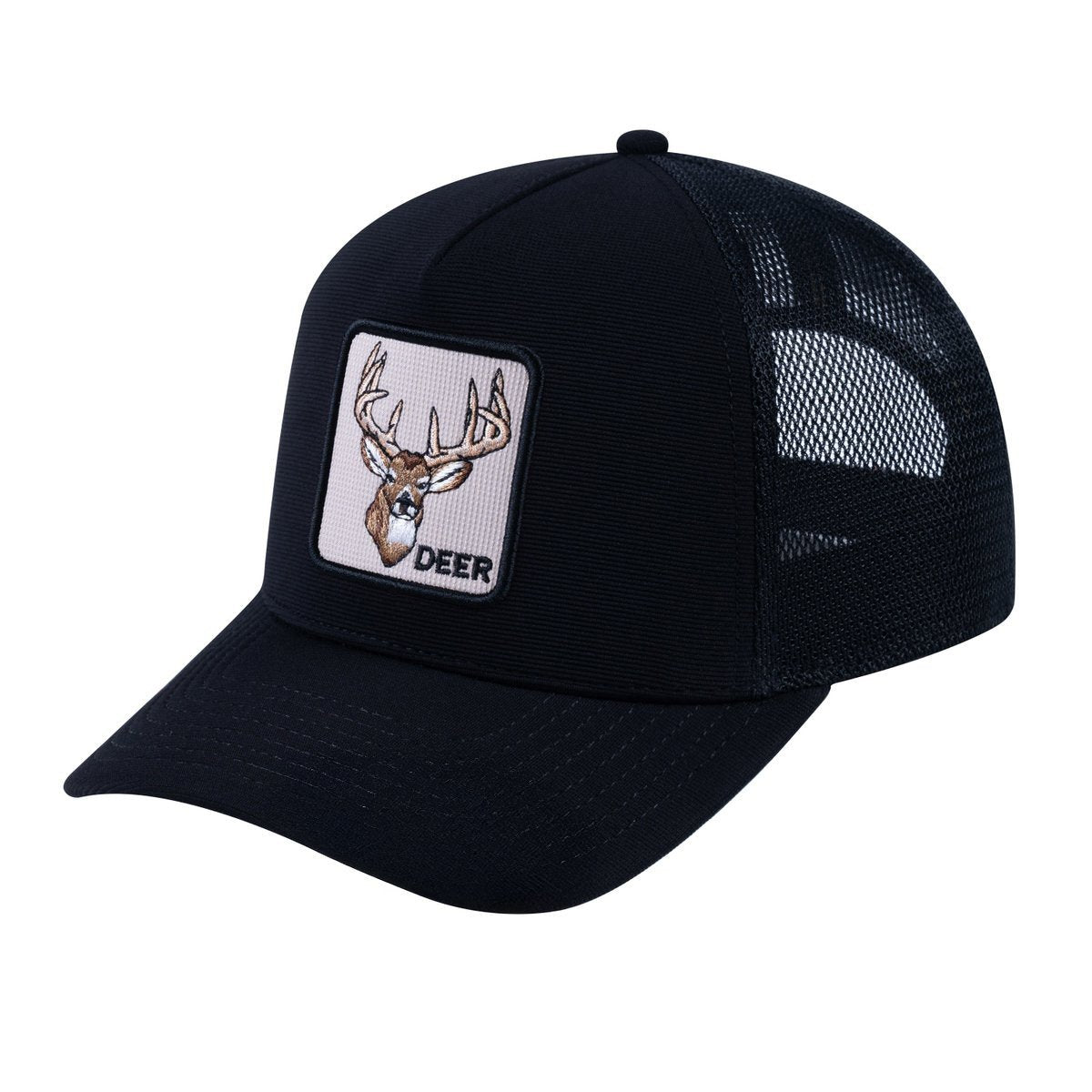 Deer V2 5-Panel Trucker Hat with Black front and Black back