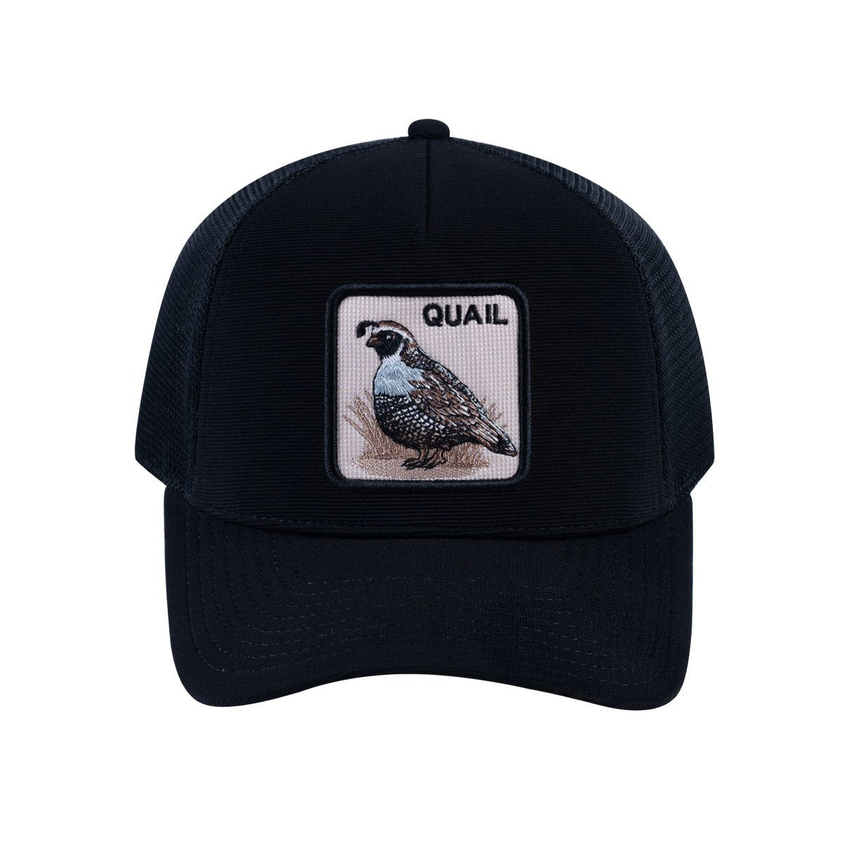 Quail V2 5-Panel Trucker Hat with Black front and Black back