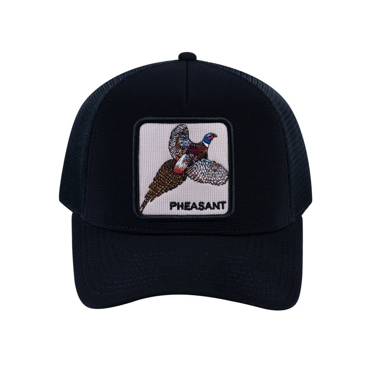 Pheasant V2 5-Panel Trucker Hat with Black front and Black back