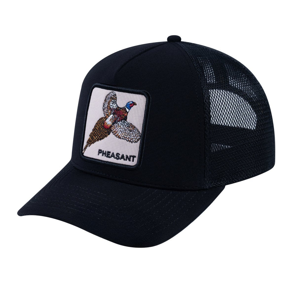 Pheasant V2 5-Panel Trucker Hat with Black front and Black back