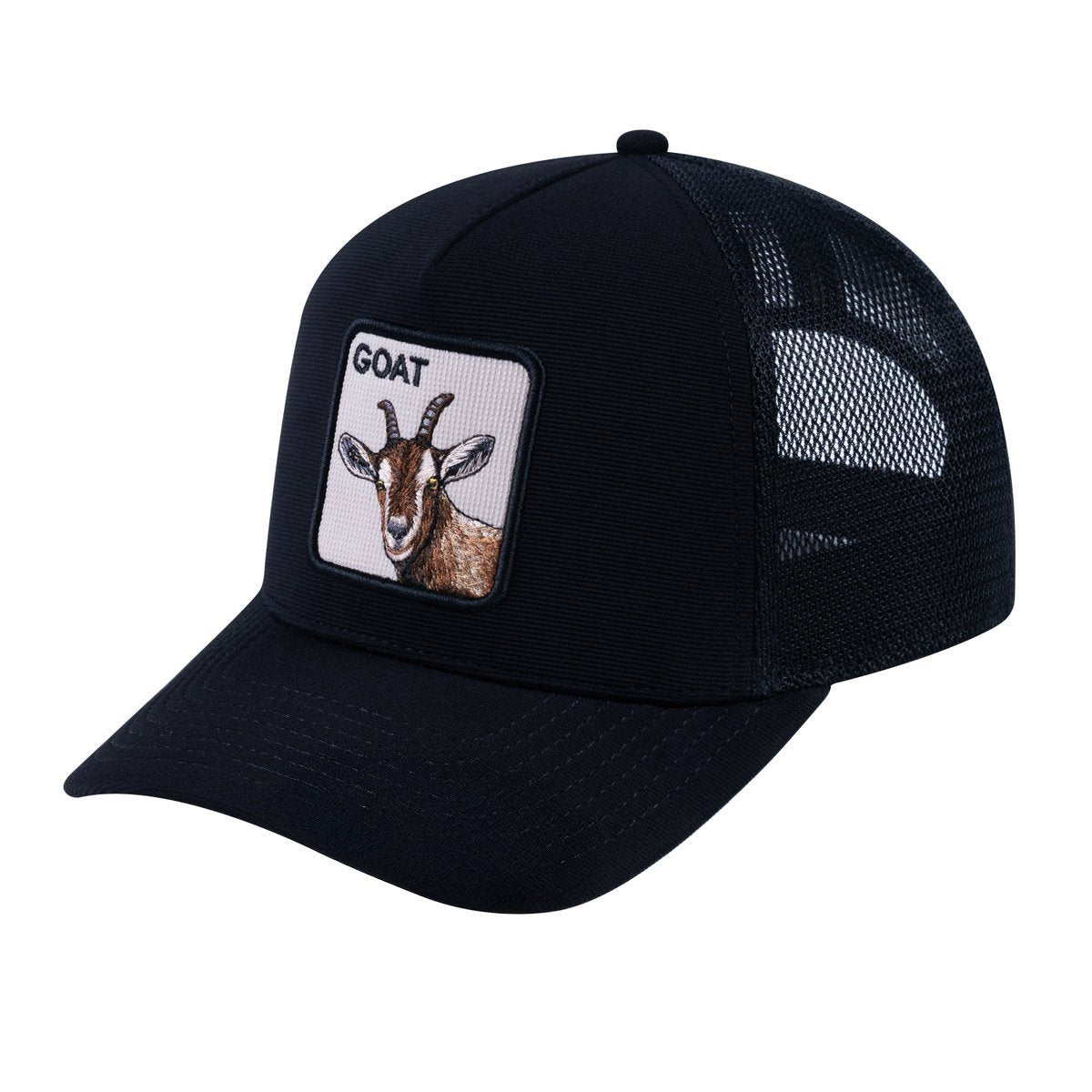 Goat V2 5-Panel Trucker Hat with Black front and Black back