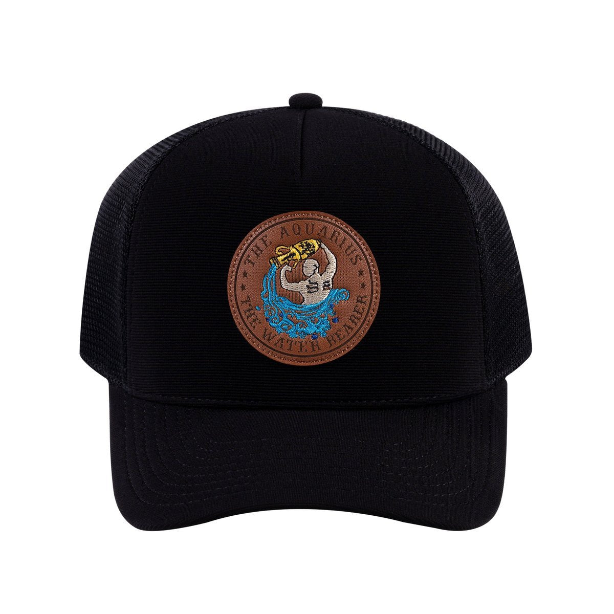 Aquarius Zodiac V2 5-Panel Trucker Hat with Black front and Black back
