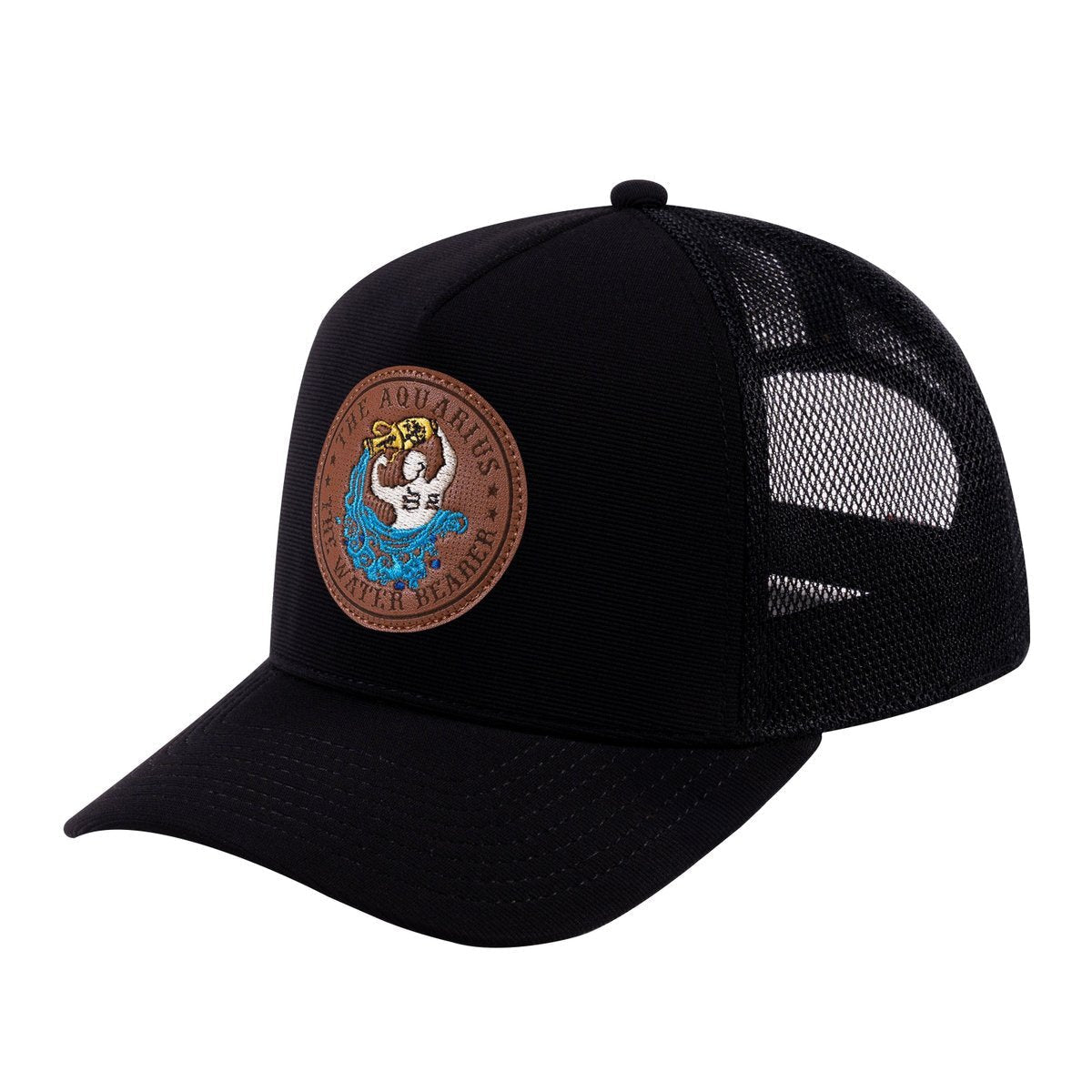 Aquarius Zodiac V2 5-Panel Trucker Hat with Black front and Black back